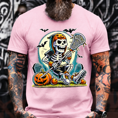 Halloween Skeleton Lacrosse Tee – Spooky Pumpkin Skull