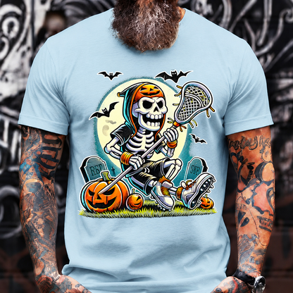 Halloween Skeleton Lacrosse Tee – Spooky Pumpkin Skull