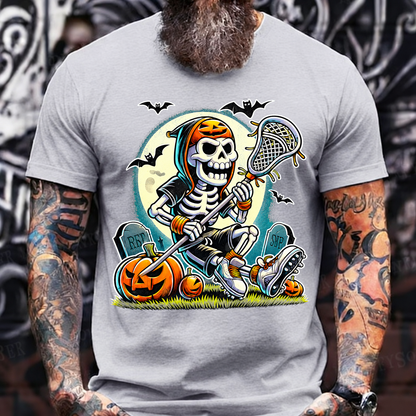 Halloween Skeleton Lacrosse Tee – Spooky Pumpkin Skull