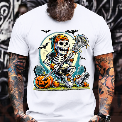 Halloween Skeleton Lacrosse Tee – Spooky Pumpkin Skull
