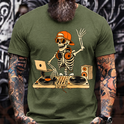 Halloween Skeleton DJ T-Shirt – Hip Hop Skull with Turntables