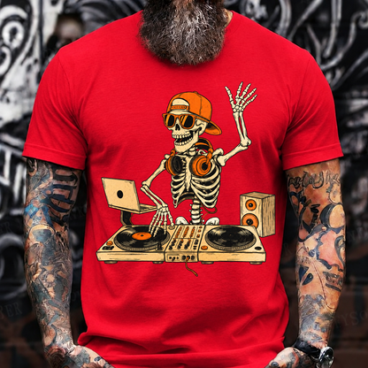 Halloween Skeleton DJ T-Shirt – Hip Hop Skull with Turntables
