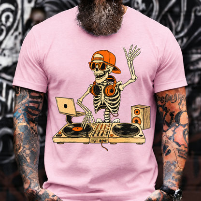 Halloween Skeleton DJ T-Shirt – Hip Hop Skull with Turntables