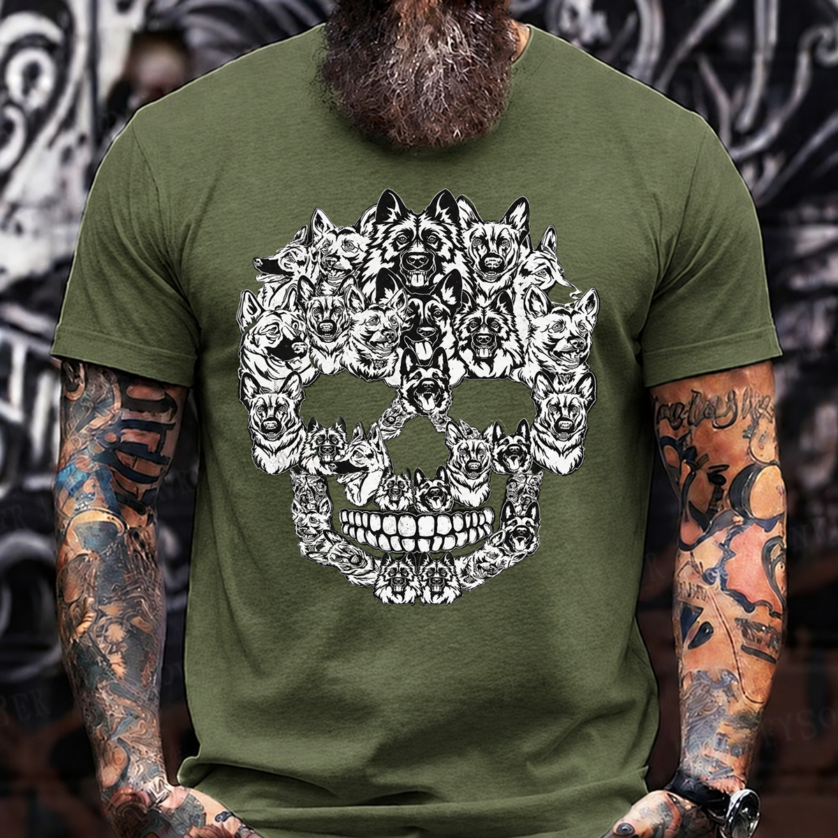 German Shepherd Skull T-Shirt – Black and White Dog Lover