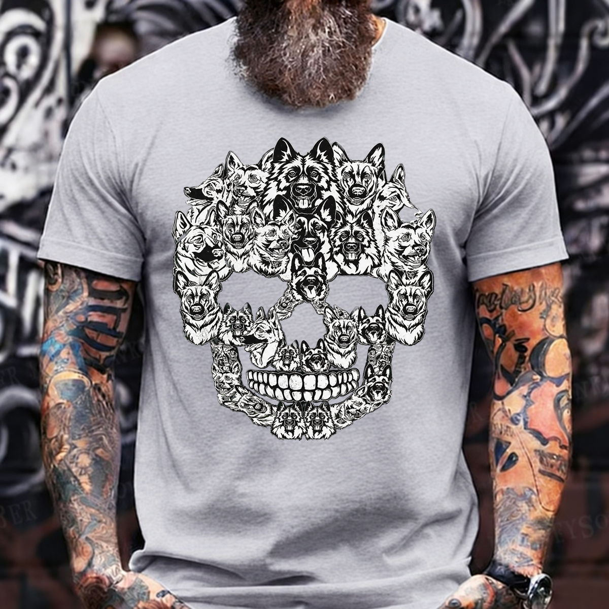 German Shepherd Skull T-Shirt – Black and White Dog Lover