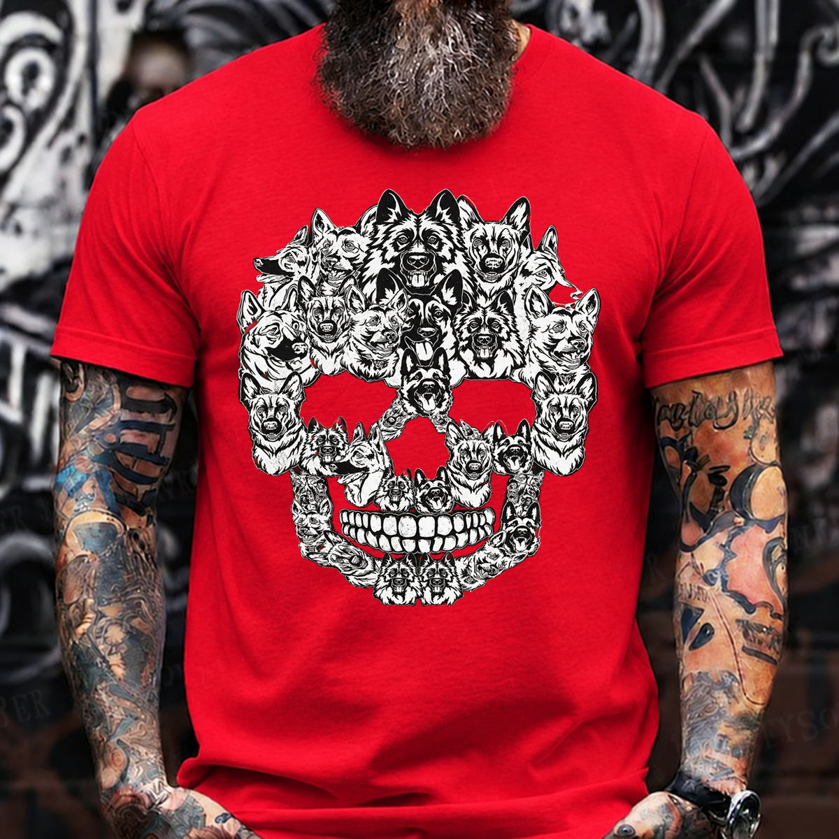 German Shepherd Skull T-Shirt – Black and White Dog Lover
