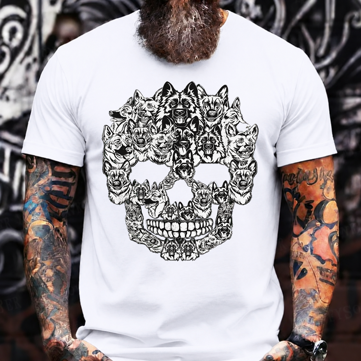 German Shepherd Skull T-Shirt – Black and White Dog Lover
