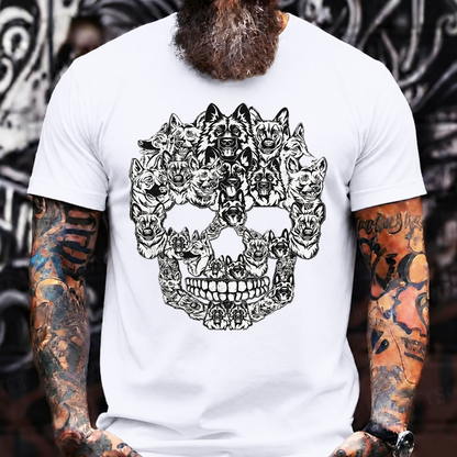 German Shepherd Skull T-Shirt – Black and White Dog Lover