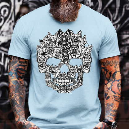 German Shepherd Skull T-Shirt – Black and White Dog Lover