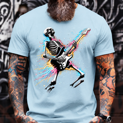 Halloween Skeleton Guitar T-Shirt – Rock Music Skull with Electric Guitar