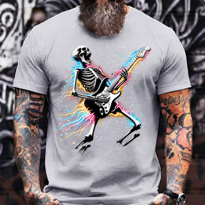 Halloween Skeleton Guitar T-Shirt – Rock Music Skull with Electric Guitar