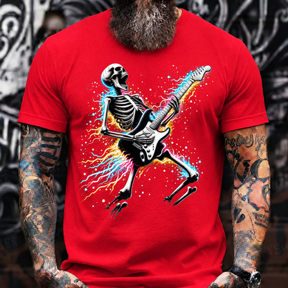 Halloween Skeleton Guitar T-Shirt – Rock Music Skull with Electric Guitar
