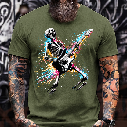 Halloween Skeleton Guitar T-Shirt – Rock Music Skull with Electric Guitar