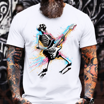 Halloween Skeleton Guitar T-Shirt – Rock Music Skull with Electric Guitar