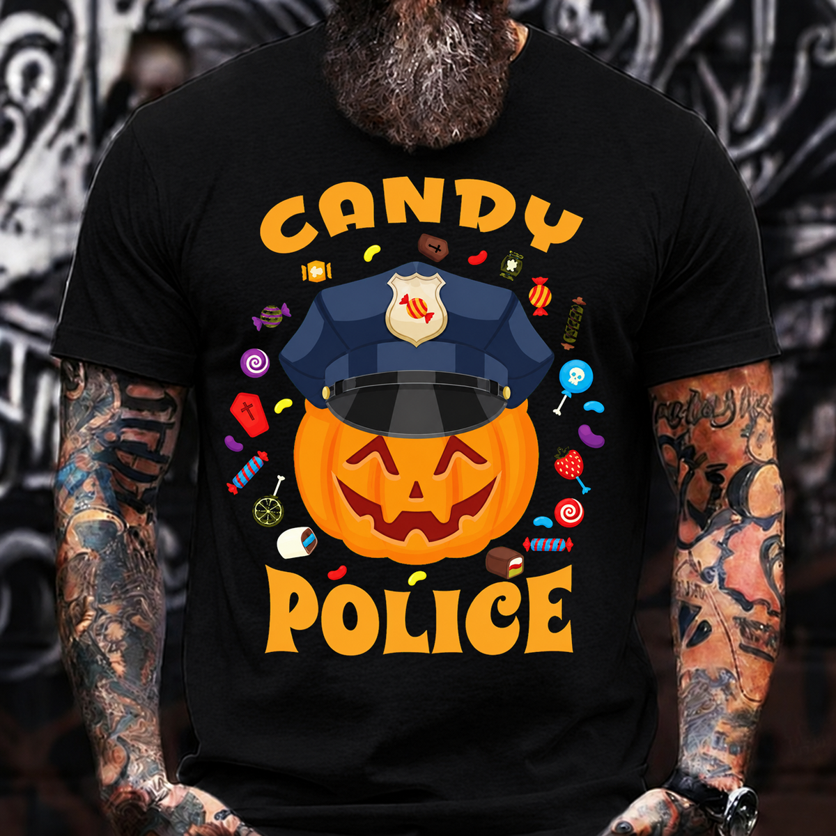 CANDY POLICE Halloween Pumpkin T-Shirt