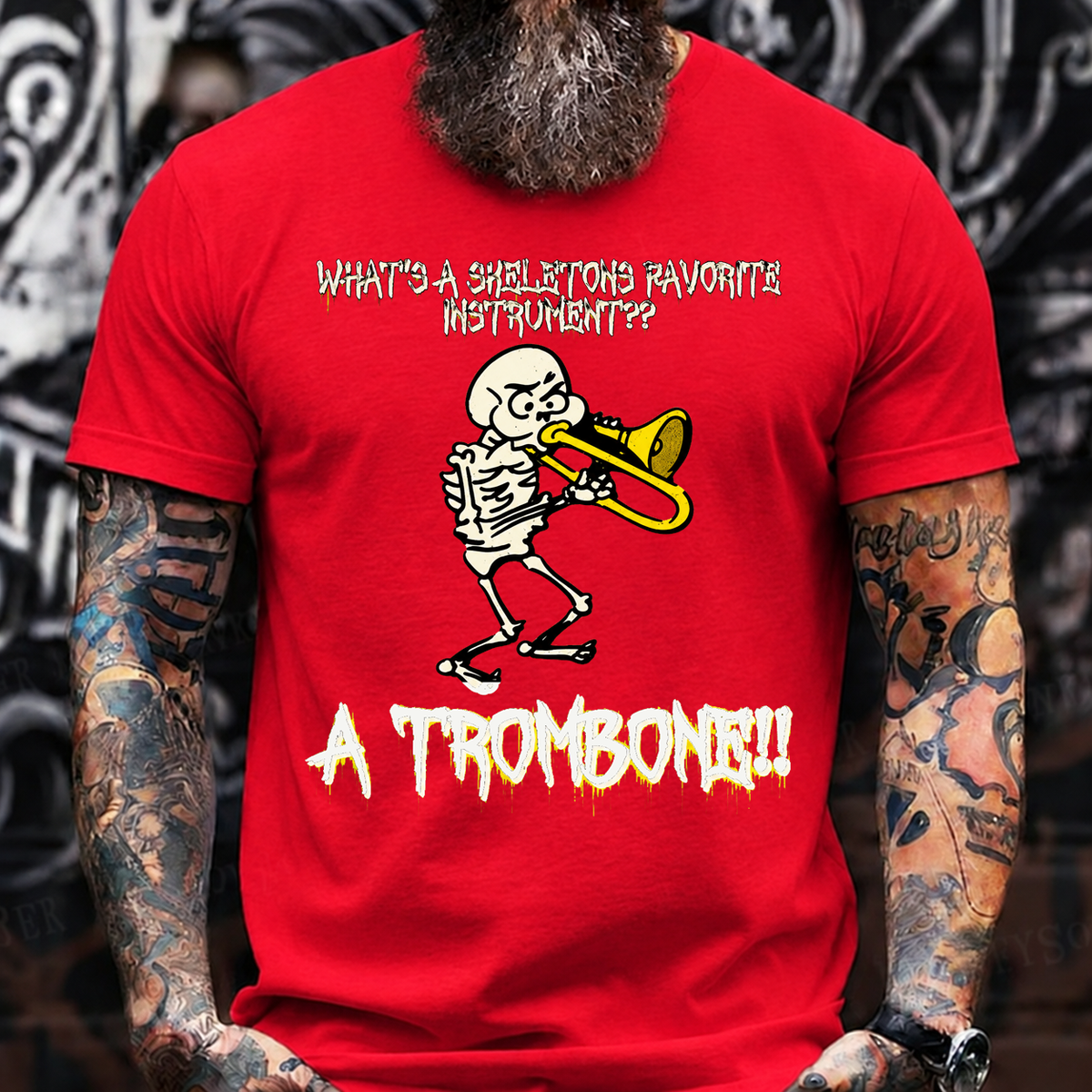 A TROMBONE!! Funny Skeleton Halloween Trombone T-Shirt