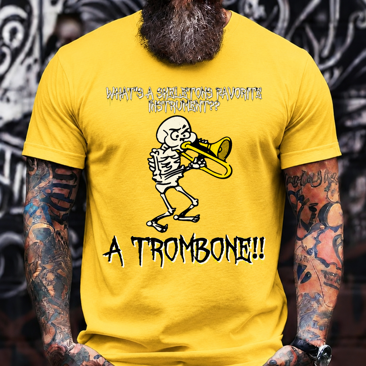 A TROMBONE!! Funny Skeleton Halloween Trombone T-Shirt