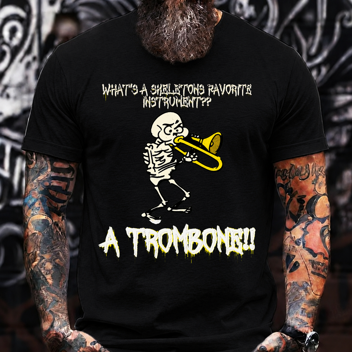 A TROMBONE!! Funny Skeleton Halloween Trombone T-Shirt