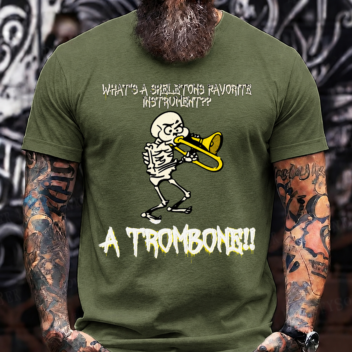 A TROMBONE!! Funny Skeleton Halloween Trombone T-Shirt