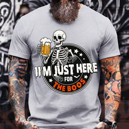 I'M JUST HERE FOR THE BOOS Skeleton Beer Halloween T-Shirt