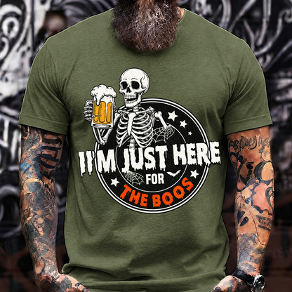 I'M JUST HERE FOR THE BOOS Skeleton Beer Halloween T-Shirt