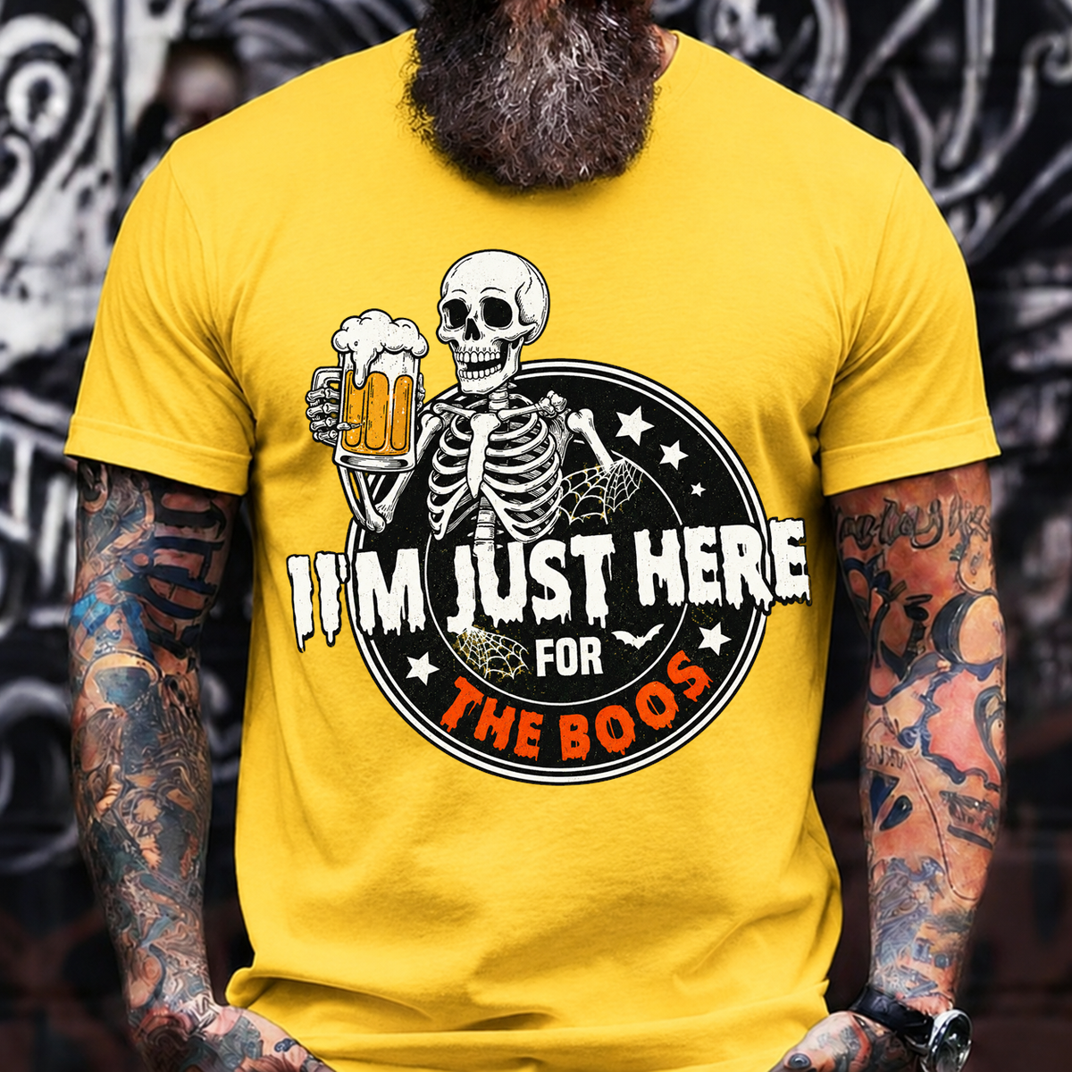 I'M JUST HERE FOR THE BOOS Skeleton Beer Halloween T-Shirt