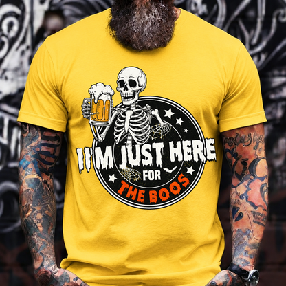 I'M JUST HERE FOR THE BOOS Skeleton Beer Halloween T-Shirt