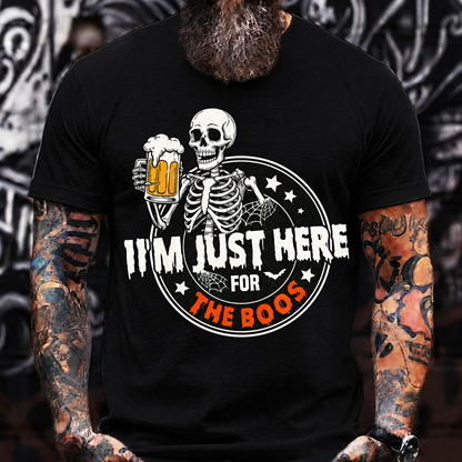 I'M JUST HERE FOR THE BOOS Skeleton Beer Halloween T-Shirt