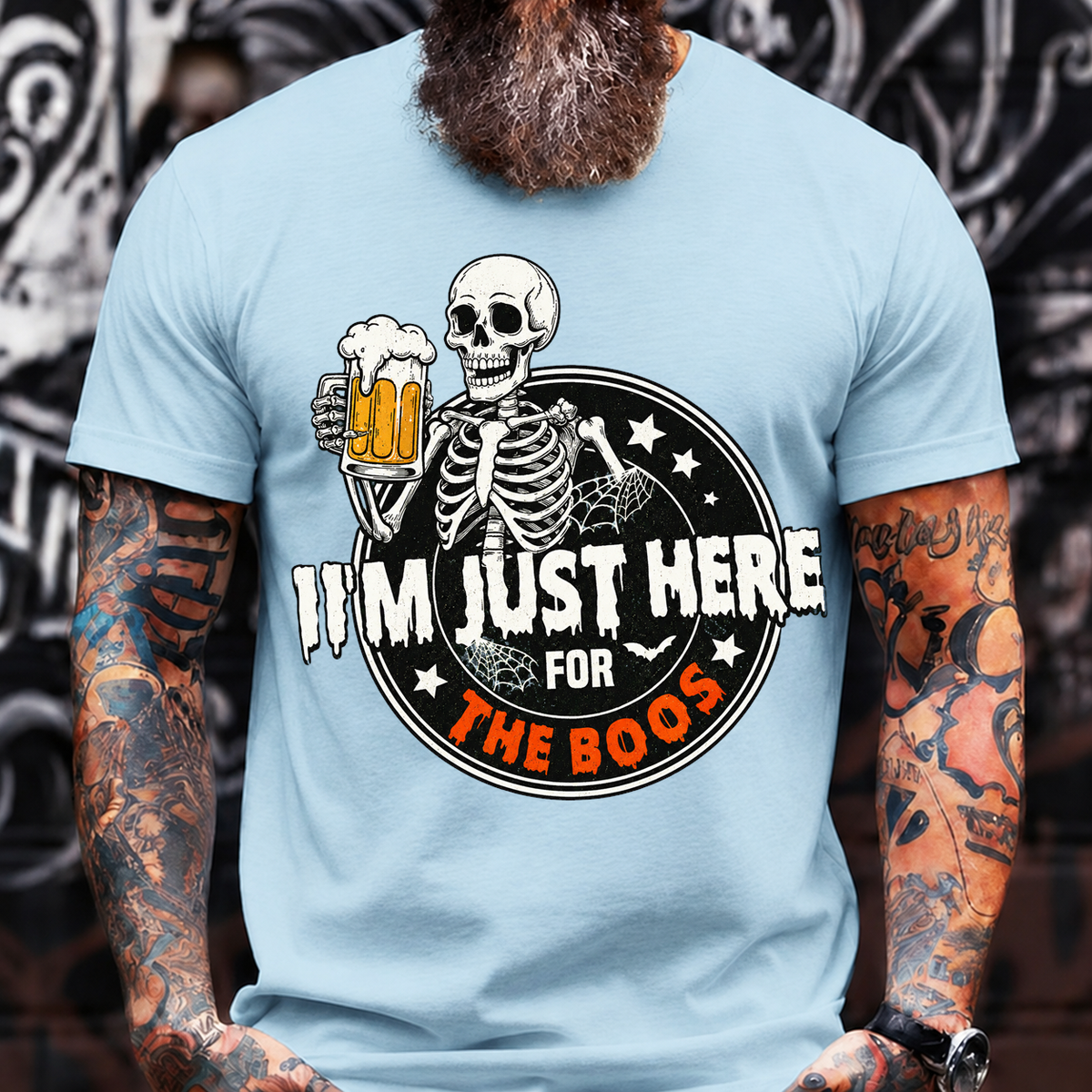 I'M JUST HERE FOR THE BOOS Skeleton Beer Halloween T-Shirt