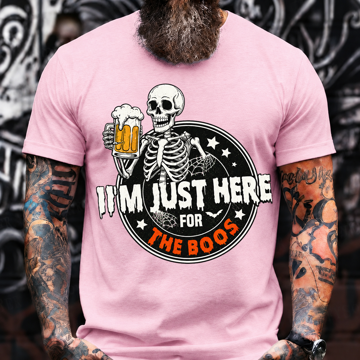 I'M JUST HERE FOR THE BOOS Skeleton Beer Halloween T-Shirt