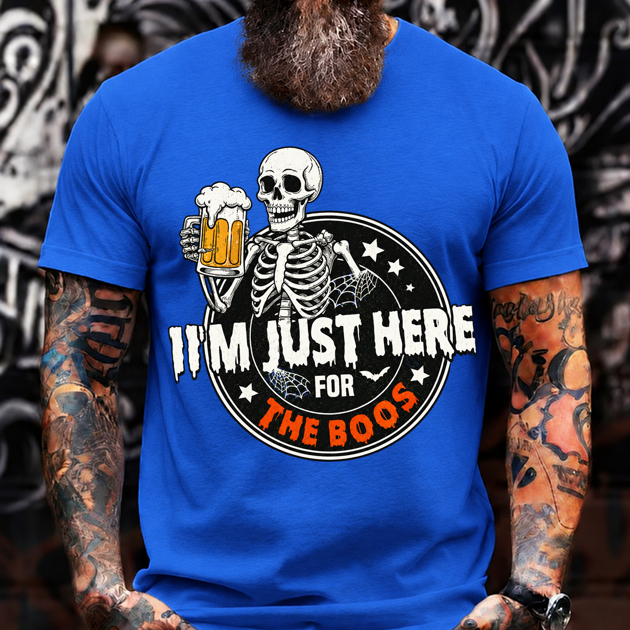 I'M JUST HERE FOR THE BOOS Skeleton Beer Halloween T-Shirt